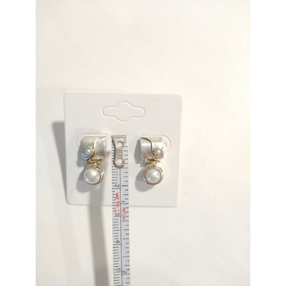 EP Signed Freshwater Pearls Dangle Earrings 14k yellow Gold Sterling Silver 925 - Picture 4 of 10